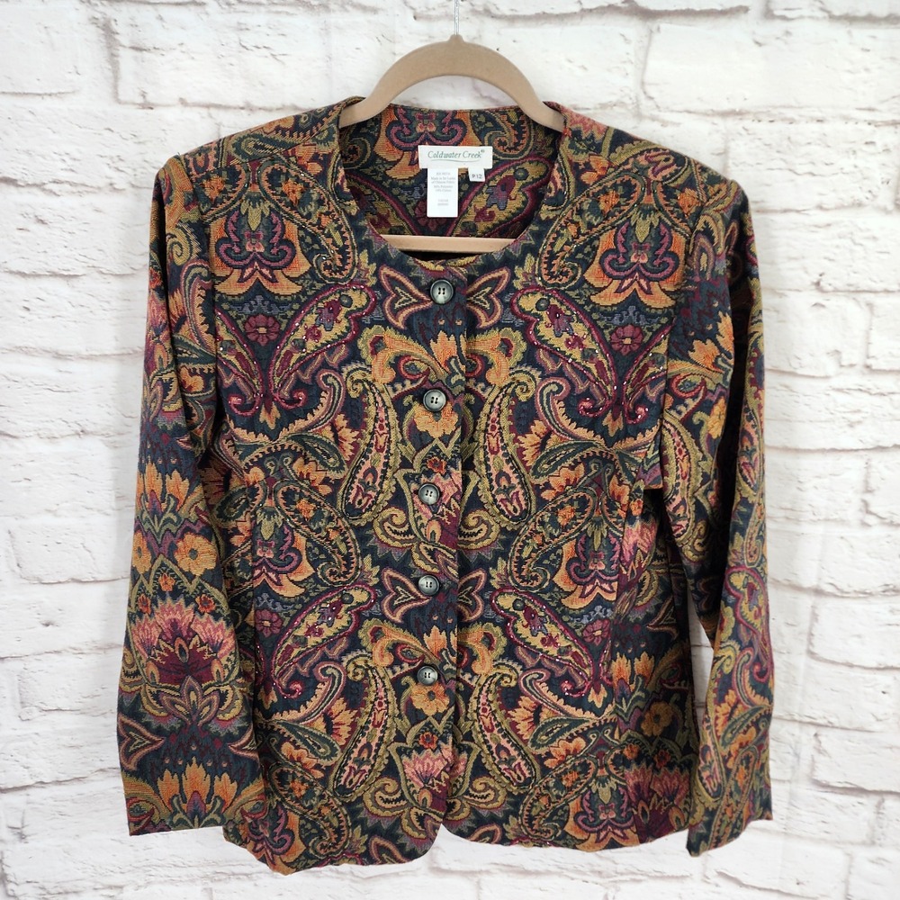 Vintage Coldwater Creek Gothic Tapestry Jacket Dark Fairy Romance Whimsigoth 12P